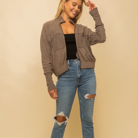 tan soft brushed zipper jacket - Picture 3 of 7